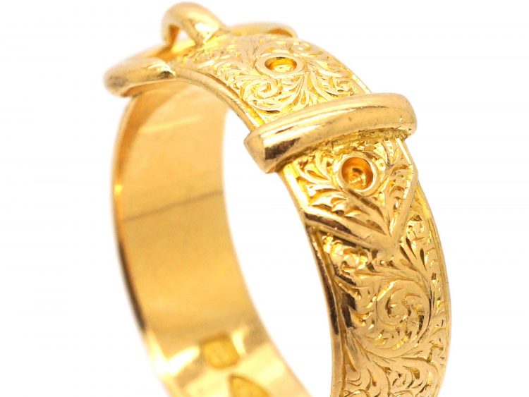 Victorian 18ct Gold Buckle Ring with Ornate Engraving