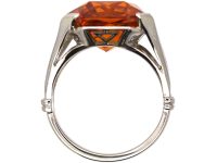 Retro 18ct White Gold Ring set with a Large Madeira Citrine & Rose Diamonds