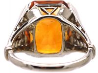 Retro 18ct White Gold Ring set with a Large Madeira Citrine & Rose Diamonds