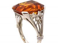 Retro 18ct White Gold Ring set with a Large Madeira Citrine & Rose Diamonds