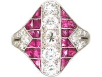 Art Deco Platinum Ruby & Diamond Zig Zag Ring