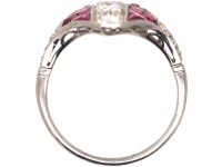 Art Deco Platinum Ruby & Diamond Zig Zag Ring