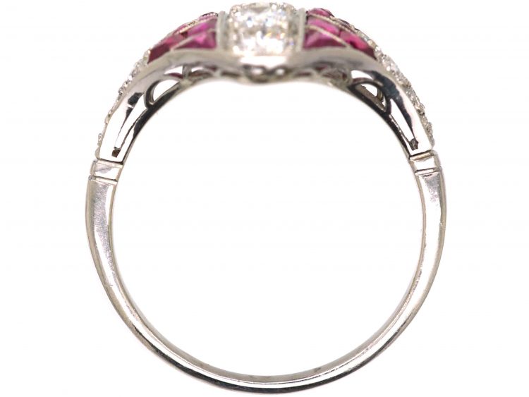 Art Deco Platinum Ruby & Diamond Zig Zag Ring