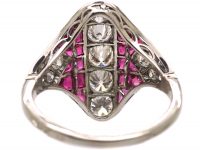 Art Deco Platinum Ruby & Diamond Zig Zag Ring