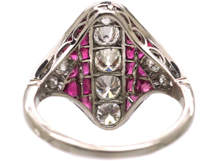 Art Deco Platinum Ruby & Diamond Zig Zag Ring
