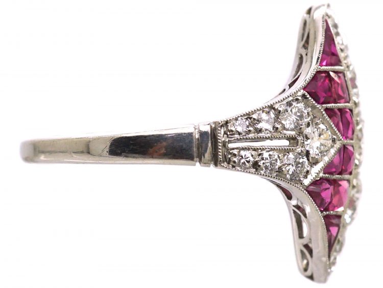 Art Deco Platinum Ruby & Diamond Zig Zag Ring