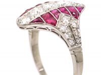Art Deco Platinum Ruby & Diamond Zig Zag Ring