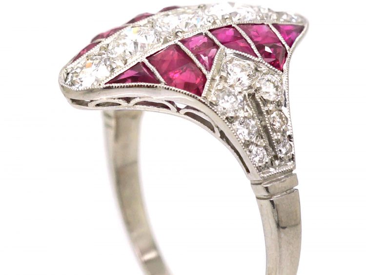 Art Deco Platinum Ruby & Diamond Zig Zag Ring