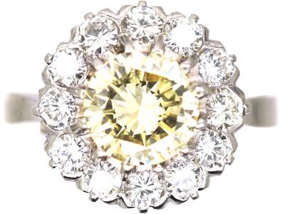 18ct White Gold Cluster Ring set with a Fancy Light Yellow Diamond