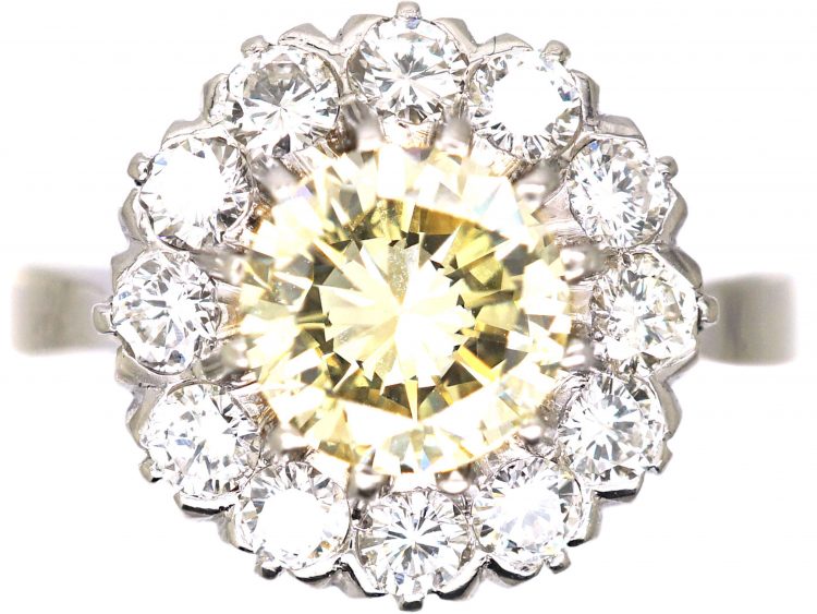 18ct White Gold Cluster Ring set with a Fancy Light Yellow Diamond