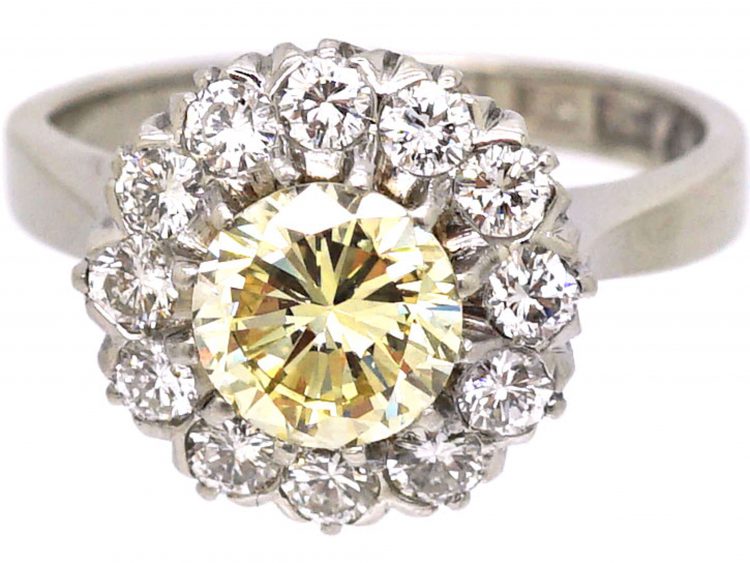 18ct White Gold Cluster Ring set with a Fancy Light Yellow Diamond