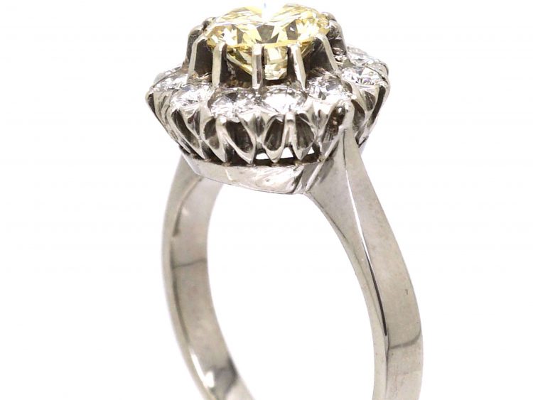18ct White Gold Cluster Ring set with a Fancy Light Yellow Diamond