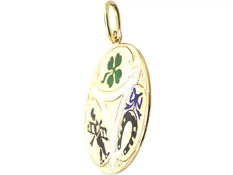 Early 20th Century 14ct Gold & Enamel Good Luck Pendant