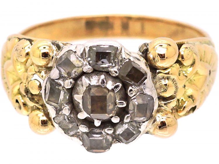 Early 19th Century 14ct Gold & Silver, Table Cut Diamond Cluster Ring