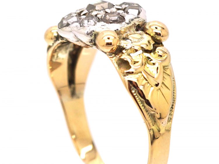 Early 19th Century 14ct Gold & Silver, Table Cut Diamond Cluster Ring