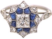 Early 20th Century Diamond & Sapphire Fancy Cluster Ring