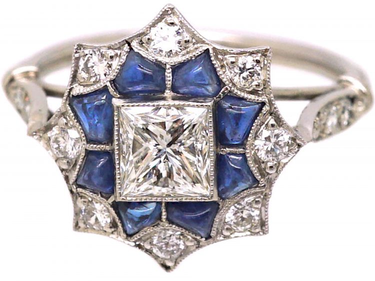 Early 20th Century Diamond & Sapphire Fancy Cluster Ring