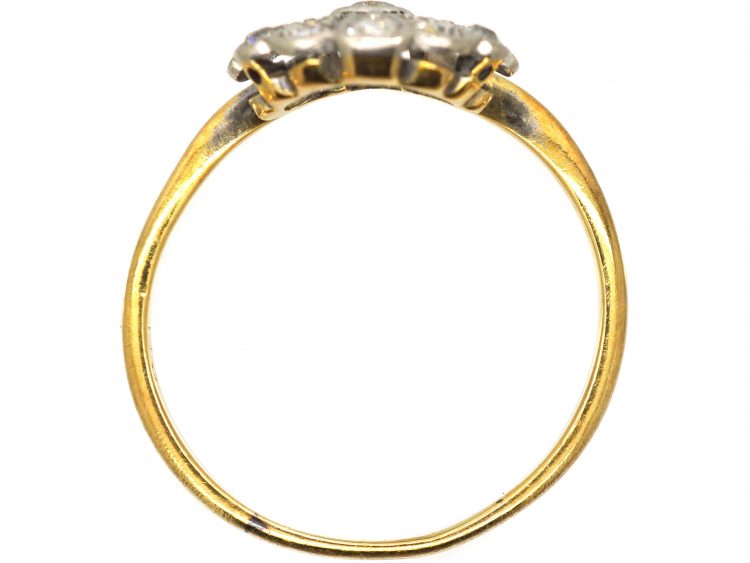 Art Deco 18ct Gold & Platinum Fan Ring set with Diamonds