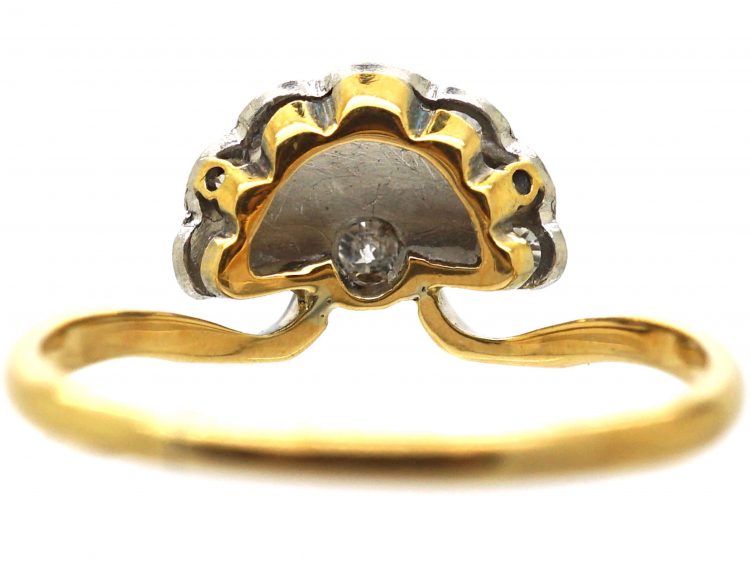 Art Deco 18ct Gold & Platinum Fan Ring set with Diamonds