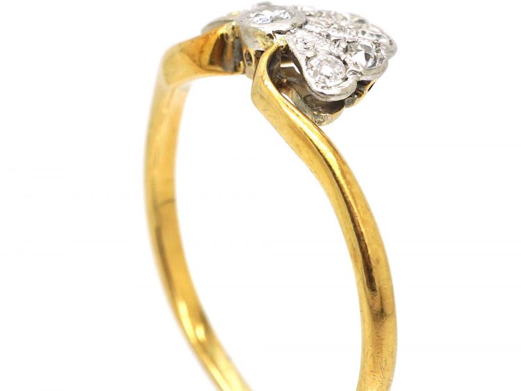 Art Deco 18ct Gold & Platinum Fan Ring set with Diamonds
