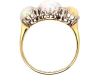 Edwardian 18ct Gold Three Stone Opal & Diamond Ring