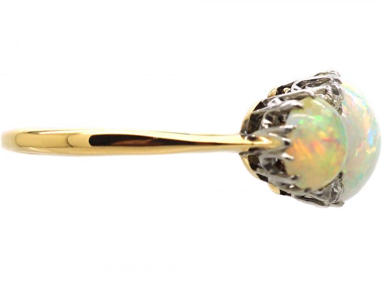 Edwardian 18ct Gold Three Stone Opal & Diamond Ring