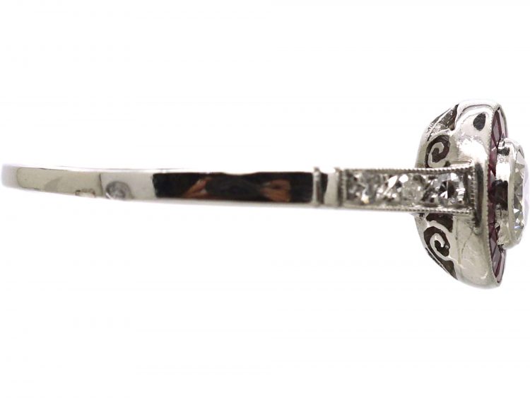 Art Deco Platinum Ruby & Diamond Target Ring