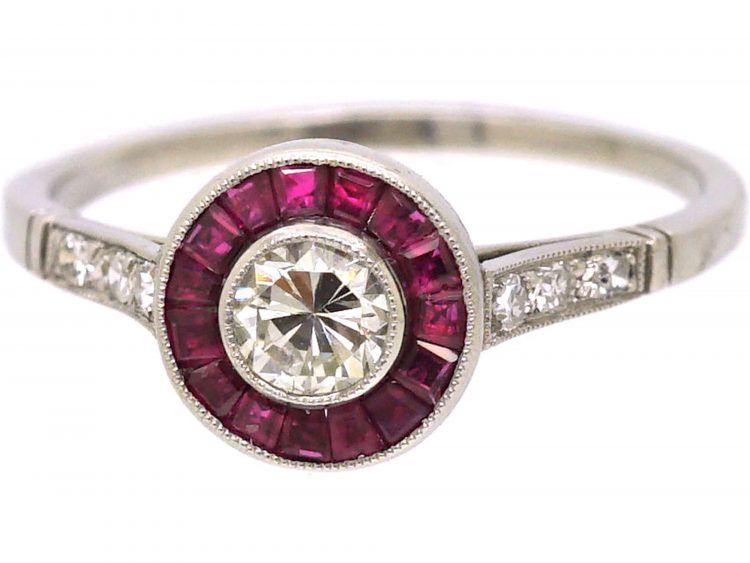 Art Deco Platinum Ruby & Diamond Target Ring