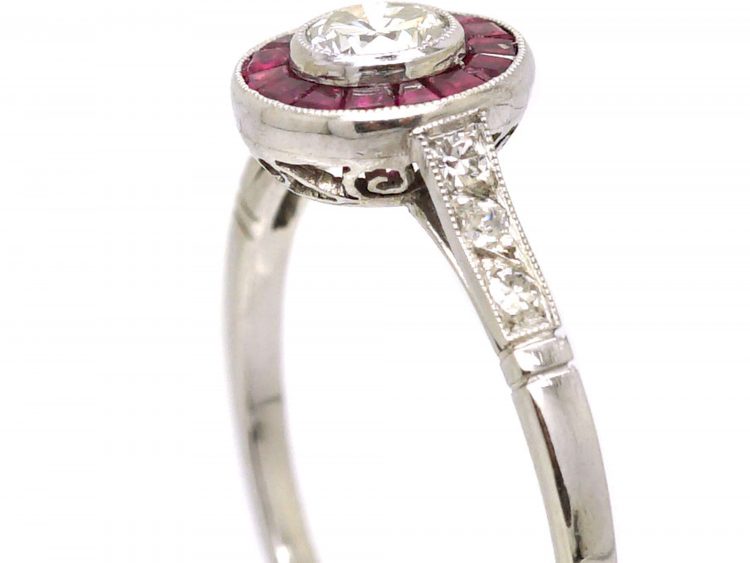 Art Deco Platinum Ruby & Diamond Target Ring