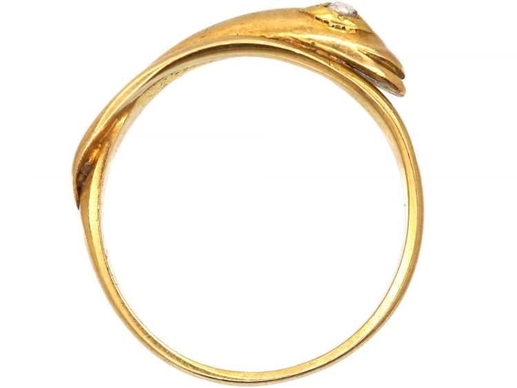 Edwardian 18ct Gold Snake Ring with Rose Diamond Eyes
