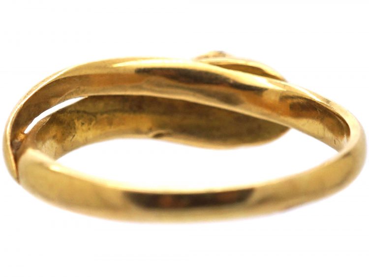 Edwardian 18ct Gold Snake Ring with Rose Diamond Eyes