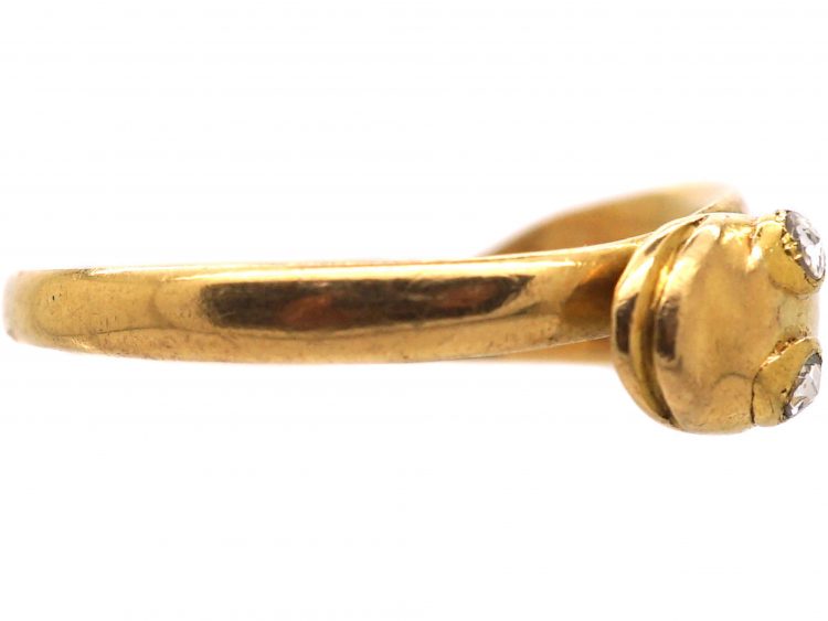 Edwardian 18ct Gold Snake Ring with Rose Diamond Eyes