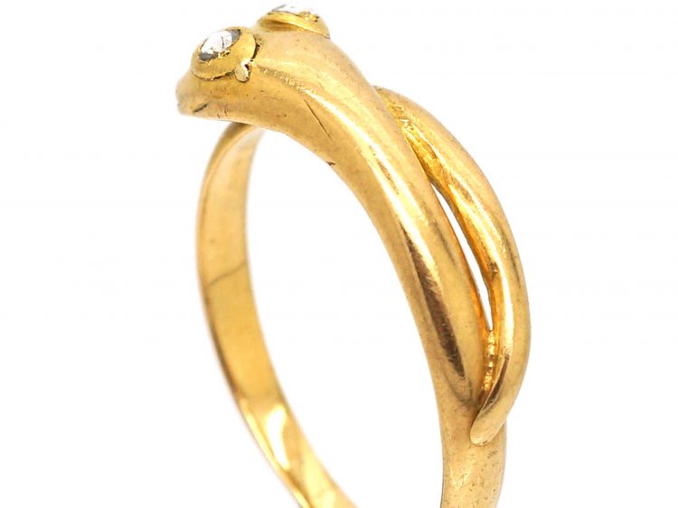 Edwardian 18ct Gold Snake Ring with Rose Diamond Eyes