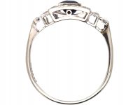 Art Deco 18ct White Gold & Platinum, Sapphire & Diamond Rectangular Ring