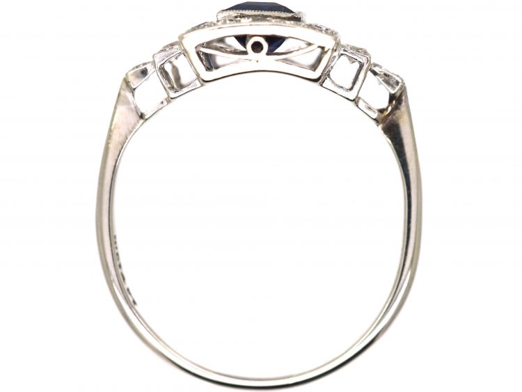 Art Deco 18ct White Gold & Platinum, Sapphire & Diamond Rectangular Ring