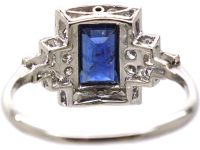 Art Deco 18ct White Gold & Platinum, Sapphire & Diamond Rectangular Ring