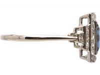Art Deco 18ct White Gold & Platinum, Sapphire & Diamond Rectangular Ring