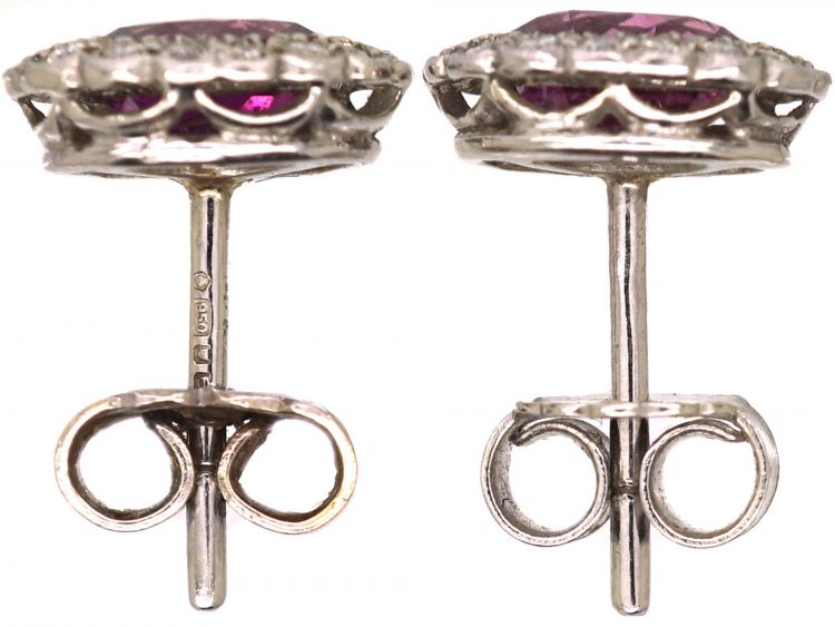 18ct White Gold Pink Sapphire & Diamond Oval Cluster Earrings