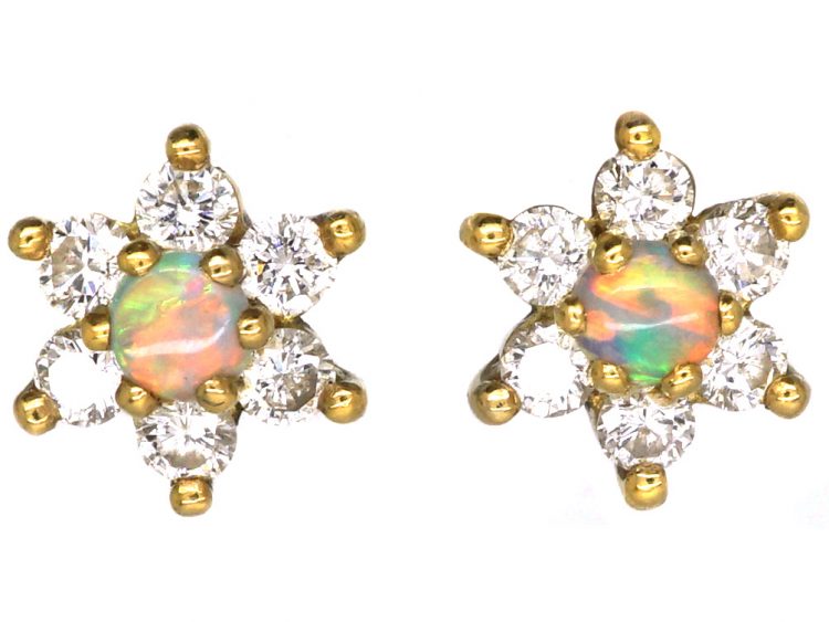 18ct Gold Opal & Diamond Cluster Earrings