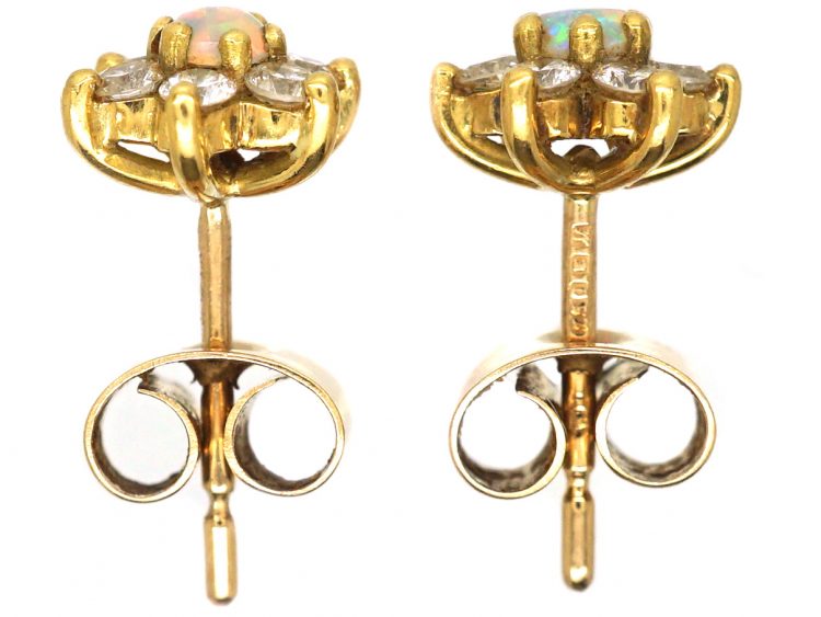 18ct Gold Opal & Diamond Cluster Earrings