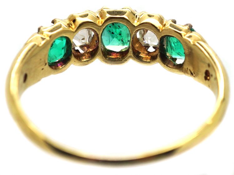 Victorian 18ct Gold, Emerald & Diamond Five Stone Ring
