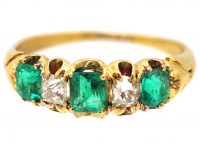 Victorian 18ct Gold, Emerald & Diamond Five Stone Ring