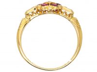 Edwardian 18ct Gold Ruby & Diamond Cluster Ring with Diamond set Shoulders