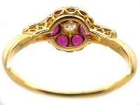 Edwardian 18ct Gold Ruby & Diamond Cluster Ring with Diamond set Shoulders