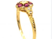 Edwardian 18ct Gold Ruby & Diamond Cluster Ring with Diamond set Shoulders