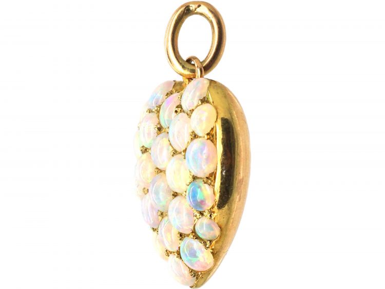 Edwardian 15ct Gold Pave Set Opal Heart Shaped Pendant