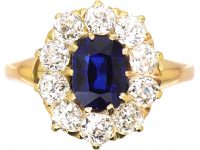 Edwardian 18ct Gold, Sapphire & Diamond Oval Cluster Ring