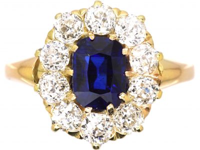 Edwardian 18ct Gold, Sapphire & Diamond Oval Cluster Ring