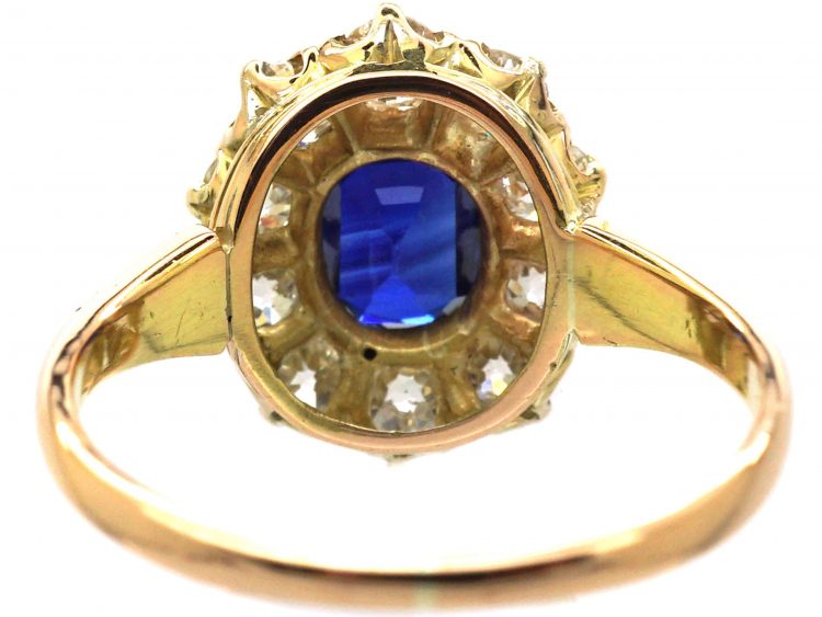 Edwardian 18ct Gold, Sapphire & Diamond Oval Cluster Ring