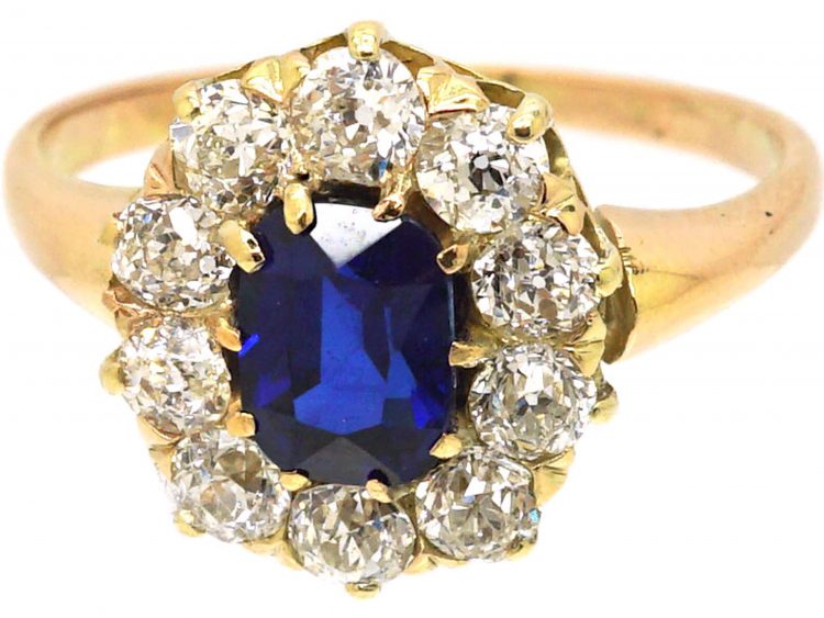 Edwardian 18ct Gold, Sapphire & Diamond Oval Cluster Ring